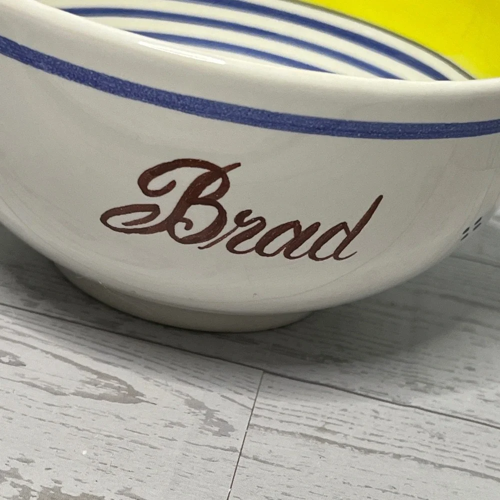 HB Quimper France Hand Painted Lug Soup Bowl Breton Figure Personalized Brad